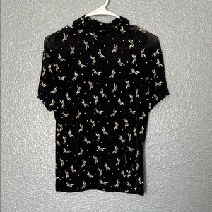 Elegant Black Nylon Short Sleeve Shirt with Cream Bows and polka dot Pattern